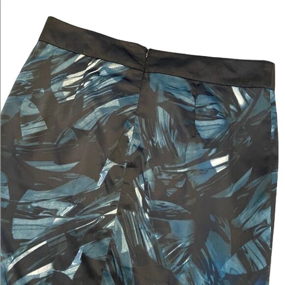 Sateen Black & Green Patterned Pleated High Waist Knee Length Skirt 40 - Picture 7 of 9